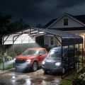 20x20FT Heavy Duty Metal Carport for 2 Cars, Outdoor Portable Car Garage w/Led Light,Reinforced Base and Galvanized Steel Roof, Outdoor Car Port Canopy Shelter for Boats, Full-Sized Pickup Trucks