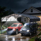 20x20FT Heavy Duty Metal Carport for 2 Cars, Outdoor Portable Car Garage w/Led Light,Reinforced Base and Galvanized Steel Roof, Outdoor Car Port Canopy Shelter for Boats, Full-Sized Pickup Trucks
