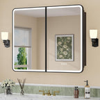 36 x 30 Inch LED Medicine Cabinet with Mirror, UL Certified Dimmable Lighted Bathroom Mirror Cabinet, Anti-Fog & Memory Function, 3 Color Modes, Recessed or Wall Mounted, Adjustable Shelf, Black