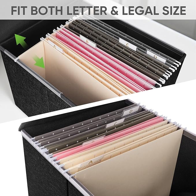 BALEINE File Organizer Box with Lid, Collapsible File Folder Organizer with Plastic Slide, Hanging File Folder Box for Office Document Storage (4 Pack, Black)