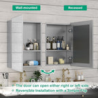 24 x 32 Farmhouse Medicine Cabinet for Bathroom, Silver Bathroom Mirror with Storage, Tempered Glass, Frameless Recessed or Wall Mount Aluminum Medicine Cabinet - Pre-Assembled