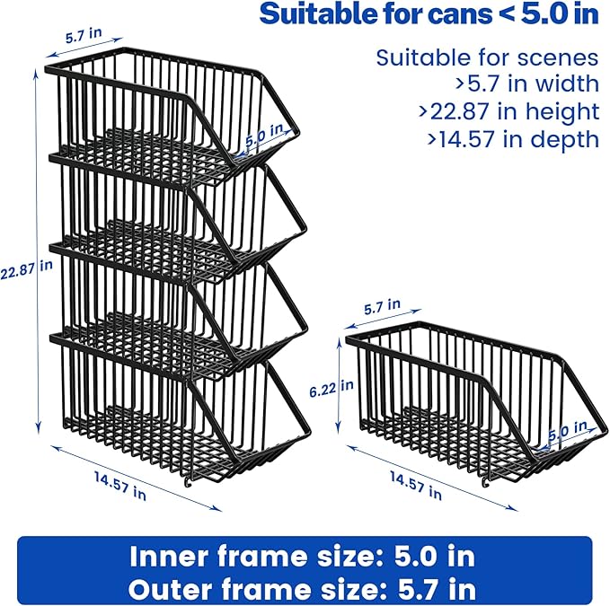Stackable Soda Can Organizer Rack, Stacking Can Dispensers Refrigerator Organizer Bins Pop Soda Dispenser Canned For Fridge, Freezer, Kitchen, Cabinets (Black, 6)