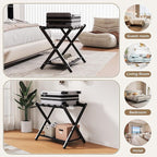 26.77" Full Assembled Luggage Rack for Guest Room, Set of 1 Bamboo Foldable Suitcase Stand, Bedroom & Hotel, Folding Luggage Holder with 5 Nylon Straps, 600D Oxford Fabric Shelf Black