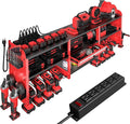 KSVO Large Power Tool Organizer Wall Mount with Locking Drawers, Grinder Holder, Hammer & Pliers Rack, & 6-Outlet Charging Shelf – Heavy Duty Metal Tool Storage for Garage & Workshop