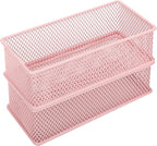 Annova Mesh Stackable Drawer Cabinet and Shelf Organizer Bins Storage Basket School Office Supply Holder Tray- Set of 2 (Light Pink, 3x6x2 Inch)