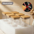 Square Glass Jars with Bamboo Lids 30 FL OZ [Set of 6], Glass Canisters with Airtight Lid, Glass Food Storage Container for Pasta, Flour, Sugar, Rice, Best for Kitchen & Pantry