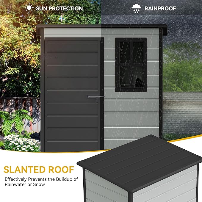 DWVO 5x3ft Resin Outdoor Storage Shed with Floor, Waterproof Lockable Storage Shed with Window, Plastic Outside Tool Storage for Garden, Backyard, Patio, Lawn,Blue-Gray+Black