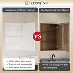 Keonjinn Small Medicine Cabinet Mirror 14" x 18", Assembly Needed, White Bathroom Medicine Cabinet with Mirror, Beveled Framed, Stepless Adjustable Shelf, One Shelf Only, Wall-Mounted or Recessed