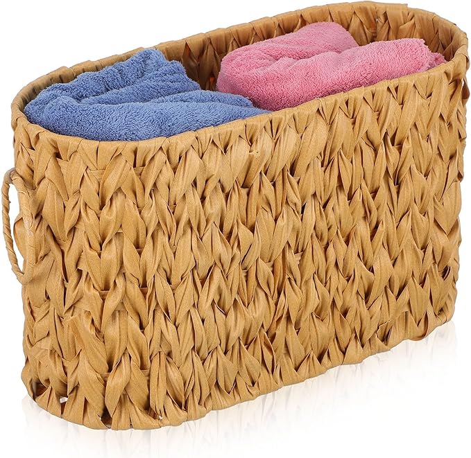 Cabilock Woven Toilet Paper Storage Basket with Handle 15.74X9.44X7.08In Imitation Rattan Organizer for Bathroom Kitchen Living Room Toilet Roll Holder