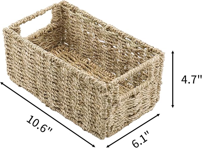 YRMT Small Seagrass Storage Basket Toilet Paper Baskets with Built-in Handles Bathroom Organizer Narrow Baskets for Organizing Toilet Tank 2 Pack (Seagrass)