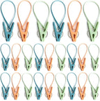 24 Pack Clothes Pins Clothes Peg Clip Pins with Plastic Rope for Clothesline Multicolor Drying Clothing Clips Hooks Windproof Clothes Hanger for Hanging Socks Hats Pants Bras Underwears Towel Photo