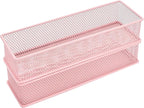 Annova Mesh Stackable Drawer Cabinet and Shelf Organizer Bins Storage Basket School Office Supply Holder Tray- Set of 2 (Light Pink, 3x9x2 Inch)