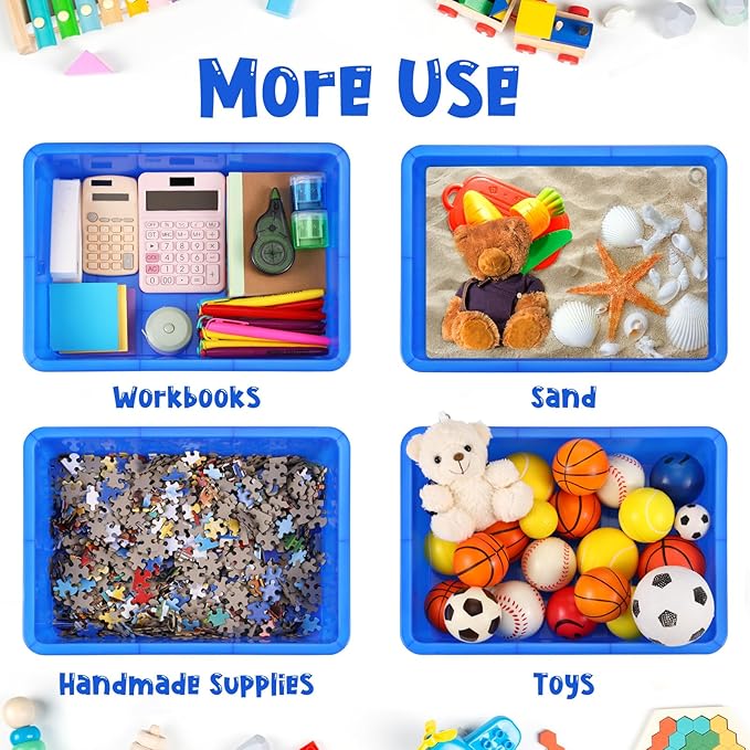 Hoteam 10 Pcs Flat Storage Organizer Tray Bin Letter Size Paper Tray for Classroom Plastic Stackable File Organizer for School Office Teacher Book Organization（ Blue, 13.78 x 9.84 x 3.15 Inch）