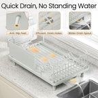 Dish Drying Rack Large Capacity - Stainless Steel Dish Rack for Kitchen Counter with Drain Board, Rustproof Dish Drainer with Auto Drain Spout, Utensil Holder & Glass Holder, Dinnerware Organizer
