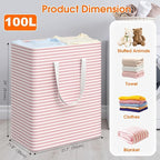 3 Pack Large Laundry Basket,Waterproof & Freestanding Laundry Hamper,Collapsible Clothes Hampers with Easy Carry Long & Reinforced Handles in Bathroom,College Dorm(100Lx3,Pink)