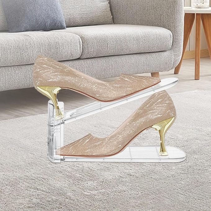 10 Pack Transparent Shoe Stacker,Shoe Slots Organizer for Closet, Shoe Display Space Saver,Adjustable Shoe Rack Organizer Holder for High Heels,Sneakers(Transparent)