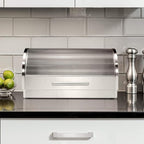 Oggi Stainless Steel Roll Top Bread Box for Kitchen Countertop with Tempered Glass Lid - Fits Multiple Large Loaves of Bread and Other Freshly Baked Goods Including Cookies, Bagels, Muffins