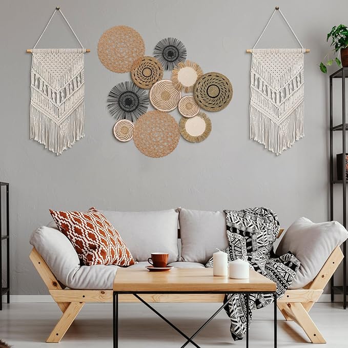 Tatuo 11 Pcs Boho Wall Basket Decor Decorative Bulrush Woven Basket Wall Decor Art Round Farmhouse Hanging Baskets for Kitchen Rustic Home Summer Decorations, Multi Sizes(Flower)