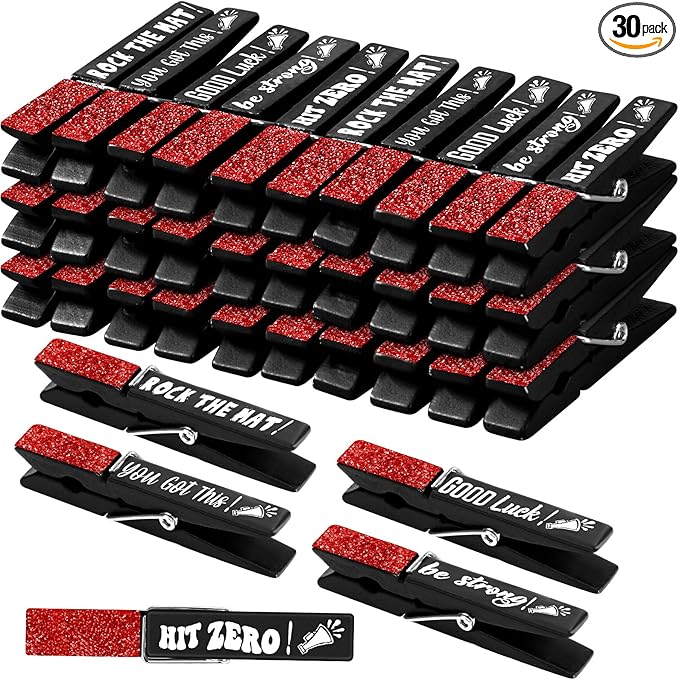Kigeli 30 Pcs Spirit Clips Cheer Pins Cheerleader Gifts Clothes Pins for Backpacks Competition Glittered for Team Cheer Gifts Stuff Supplies Party Favors Accessories Bulk(Black, Red,Glitter)