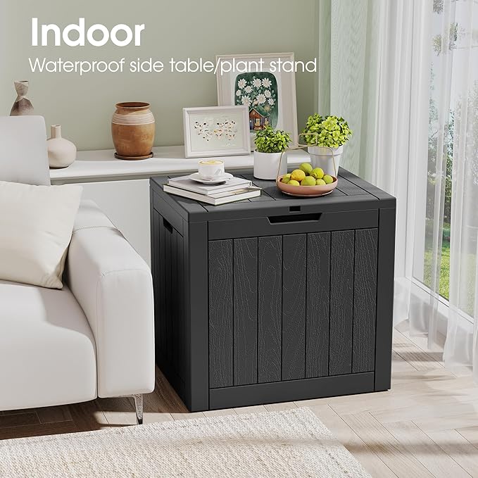31 Gallon Outdoor Storage Box, Resin Deck Boxes Outdoor Waterproof For Patio Furniture, Garden Tools, Pool Supplies, Lockable And UV Resistant (Striped Black)