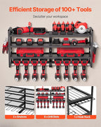 VEVOR Power Tool Organizer Wall Mount, 4-Layer Storage Rack with 8 Drill Holders, Tools Holder and Storage Rack with Screwdriver Holder, Garage Tool Organizer for Garage, Workbench, and Workshop