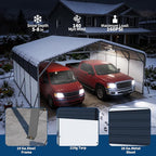 20x25FT Metal Carport w/Led Light,Outdoor Portable Car Garage,Removable PE Sidewalls,Reinforced Base & Galvanized Steel Roof, Outdoor Car Port Canopy Shelter for Boats, Trucks