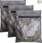 3Pcs 12 x 16 Inches Laundry Bags for Delicates, Durable Honeycomb Mesh Laundry Bags, Sturdy Zipper Laundry Bag for Lingerie, Clothes, Shoes, Socks, Gray