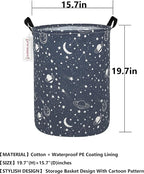 QUEENLALA Large Storage Basket,Laundry Hamper/Bathroom/Home Decor/Collapsible Round Storage Bin,Boys and Girls Hamper/Boxes/Clothing(Round-blue-starry sky)
