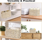Sumnacon Toilet Paper Storage Basket Freestanding, Woven Toilet Paper Holder Stand with Handle, Decorative Narrow Bathroom Baskets Sturdy Plastic Organizer Bin for Tissue Rolls, Toiletries, Towels