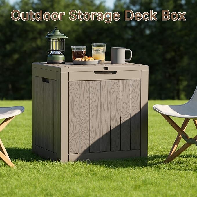 37 Gallon Resin Deck Box Outdoor Storage Box for Patio Furniture,Outdoor Cushions,Garden Tools and Pool Supplies,Waterproof,Lockable(Grey,37Gallon)