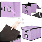 Huolewa File Organizer Box with Lid, Collapsible File Folder Organizer for Office Document Storage, Filing Box with Plastic Slide for Letter Size Hanging File Folders(1 Pack, Lavender)