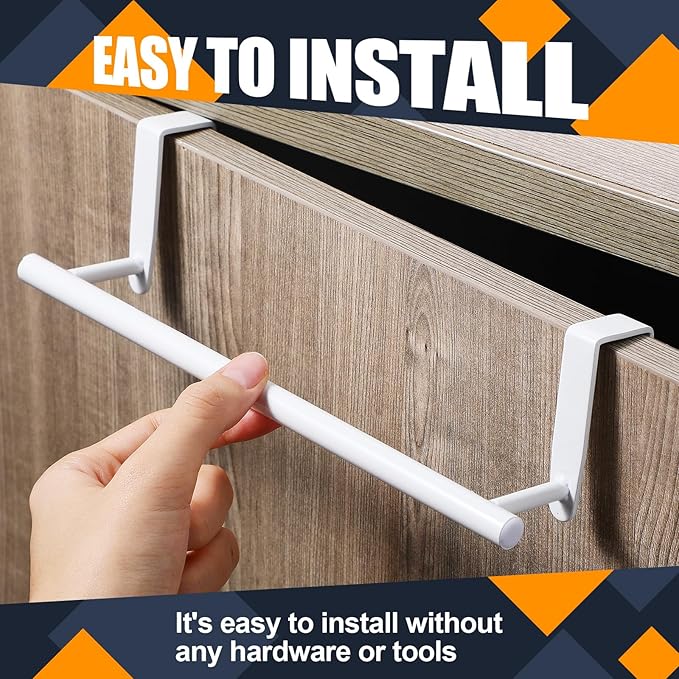 2 Pack Towel Rack for Cabinet, Over Cabinet Bar, Strong Steel Towel Holder, 9 Inch for Home Kitchen Bathroom Doors(White)