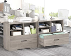 LVB Lateral Wood File Cabinet with Drawer, Farmhouse Printer Filing Cabinet with Storage for Legal Letter A4, Wooden Printer Stand with Hanging File Organizer Shelves for Home Office, 32.7 in, Greige