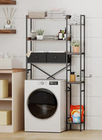 Over The Toilet Storage Rack, 7-Tier Over Toilet Bathroom Organizer with Adjustable Shelf, Above Toilet Storage with Hooks, Space-Saving, Brown Shelf