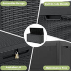60 Gallon Outdoor Storage Box, Resin Deck Boxes Outdoor Waterproof For Patio Furniture, Garden Tools, Pool Supplies, Lockable And UV Resistant (Rattan Black)