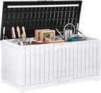 YITAHOME 120 Gallon Outdoor Storage Deck Box, Large Resin Patio Storage for Outdoor Pillows, Garden Tools, Waterproof, Lockable (Black&White)