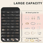 Hanging Jewelry Organizer Storage, 40 Pockets 36 Hooks Necklace Earring Necklace Bracelet Ring Organizer, Double - Sided Design, Black