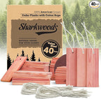 Cedar Blocks for Clothes Storage - 40 Pack Red Cedar Planks, 100% Natural Aromatic Cedarwood with Cotton Rope and Sandpaper for Closets & Drawers Freshener