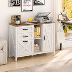 Lateral File Cabinet with 3 Drawers and Door, Farmhouse File Cabinet with Adjustable Shelf for Letter/A4 Size Hanging Files, Printer Stand with Storage Cabinet for Home Office Furniture, White