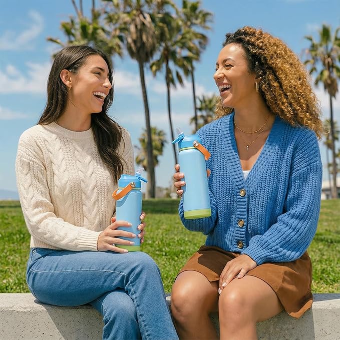 24oz Insulated Stainless Steel Water Bottle, Wide Mouth Double Wall Vacuum, Silicone Straw, Sweat & Leak Proof, BPA Free Insulated Water Flask for Travel, Keep Cold 24h Hot 12h, Cerulean