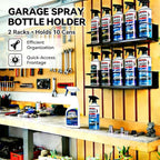 2 Pack Wall-Mounted Spray Bottle Holder, Heavy-Duty Steel Black Aerosol Can Storage Rack with 10 Holes, Spray Paint Can Organizer for Garage, Shop, Home, Tool Trailer & Service Truck
