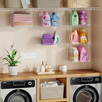 3-Pack Extra-Tall 13.6'' Hanging Laundry Basket Organizer, Foldable Wire Shelf with 360° Rotating Hooks & Reinforced Height - Durable Space-Saving Laundry Room & Closet Organizer, White Patent