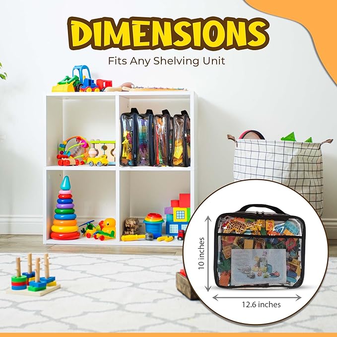 SAM AND MABEL PVC Zippered Blocks Set - 4 Packs 12" x 10" x 3" Board Game Storage Organizer Case with Internal Side Pocket for Craft, Hobby Art, School and Office Supplies (Black)