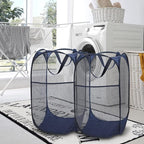 BATTOO Deluxe Strong Mesh Pop up Laundry Hamper Basket with Side Pocket Foldable Hamper for Laundry Room, Bathroom, Kids Room, College Dorm or Travel Navy + Navy