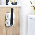 Toilet Paper Storage Wall Mount, Over The Tank Extra Toilet Paper Holder for 3 Rolls Tissue, Metal Tissue Roll Storage Stand for Bathroom, RV Adhesive Loo Roll Holder (Black)