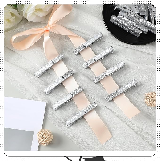 Kigeli 30 Pcs Spirit Clips Cheer Pins Cheerleader Gifts Clothes Pins for Backpacks Competition Glittered for Team Cheer Gifts Stuff Supplies Party Favors Accessories Bulk(Silver,Shiny)