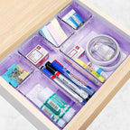 16 PCS Drawer Organizer Set, 5 Varied Size Bathroom and kitchen Drawer cabinet organizer Trays, Clear Storage Bins for Makeup, Jewelry, Utensils and Gadgets, Purple