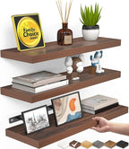 BAYKA Floating Shelves for Wall, Wall Mounted Rustic Wood Shelves for Bathroom, Bedroom, Living Room, Kitchen,Small Hanging Shelf for Books/Storage/Room Decor (Walnut-Like, Set of 3, 15.7in)