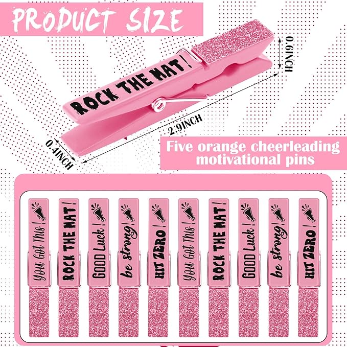 Kigeli 30 Pcs Spirit Clips Cheer Pins Cheerleader Gifts Clothes Pins for Backpacks Competition Glittered for Team Cheer Gifts Stuff Supplies Party Favors Accessories Bulk(Light Pink,Shiny)