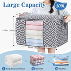 Direct 100L, 2 Pack, Storage Containers, Large Clothes Storage Bins Foldable Organization and Storage Bags with Reinforced Handle, Clear Window for Bedding, Blankets, Clothing, Grey